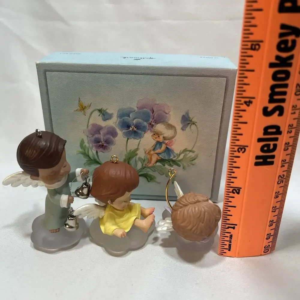 Hallmark Ornaments Lot/3 Mary's Angels Willow 2002 Bell Buttercup 1988 Iris 1991